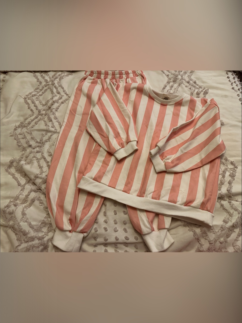 Girls Pink & White Striped Long-Sleeve Pajama Set